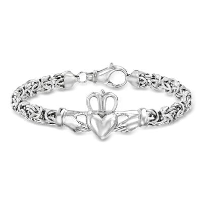 Sterling Silver Byzantine Claddagh Bracelet