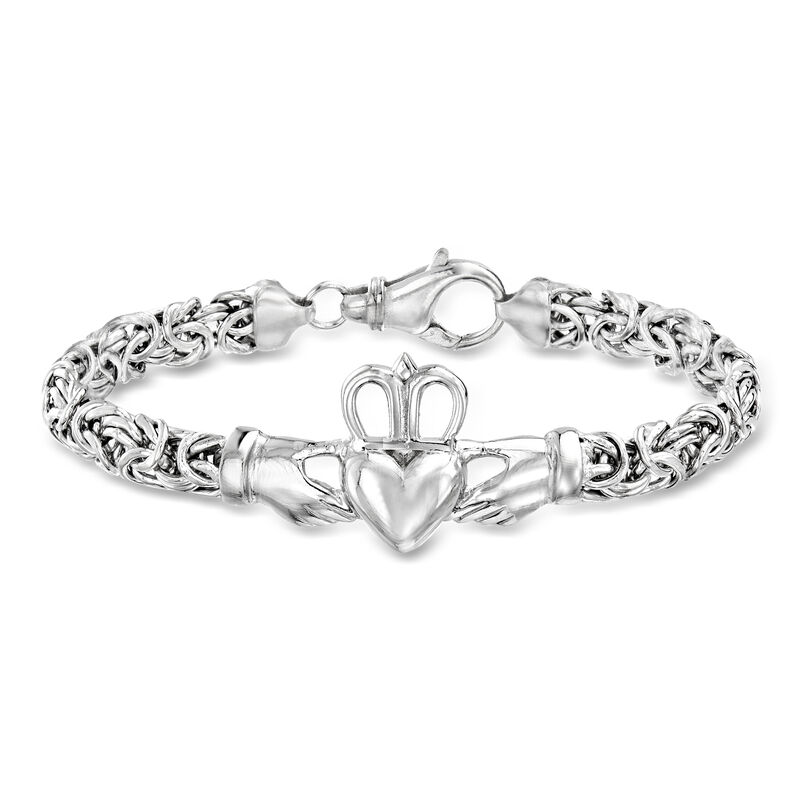 Sterling Silver Byzantine Claddagh Bracelet image number 0