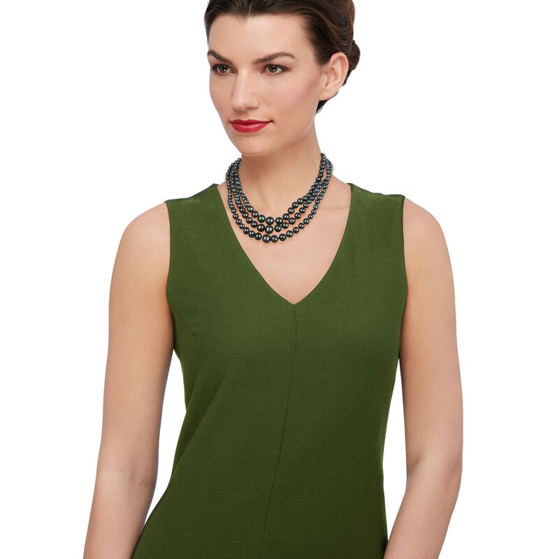 6-12.5mm Black Cultured Pearl Three-Strand Necklace with 14kt Yellow Gold image number 1