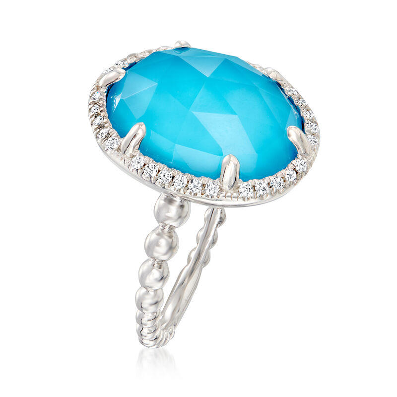Gabriel Designs Turquoise and White Sapphire Doublet Halo Ring in Sterling Silver image number 2