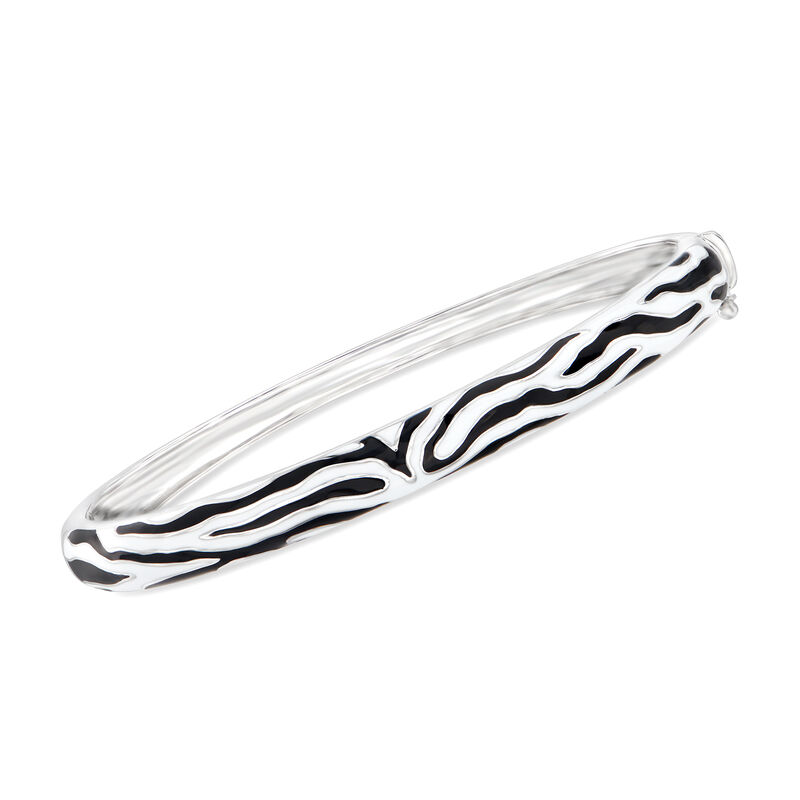 Black and White Enamel Zebra-Print Bangle Bracelet in Sterling Silver image number 0