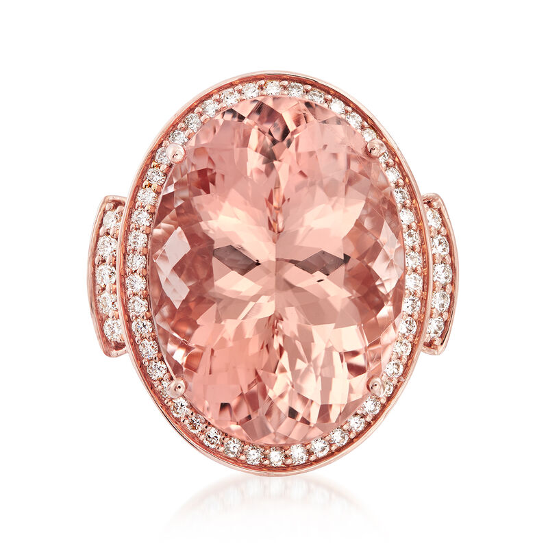 20.00 Carat Morganite and .94 ct. t.w. Diamond Ring in 18kt Rose Gold. Size 7 image number 0