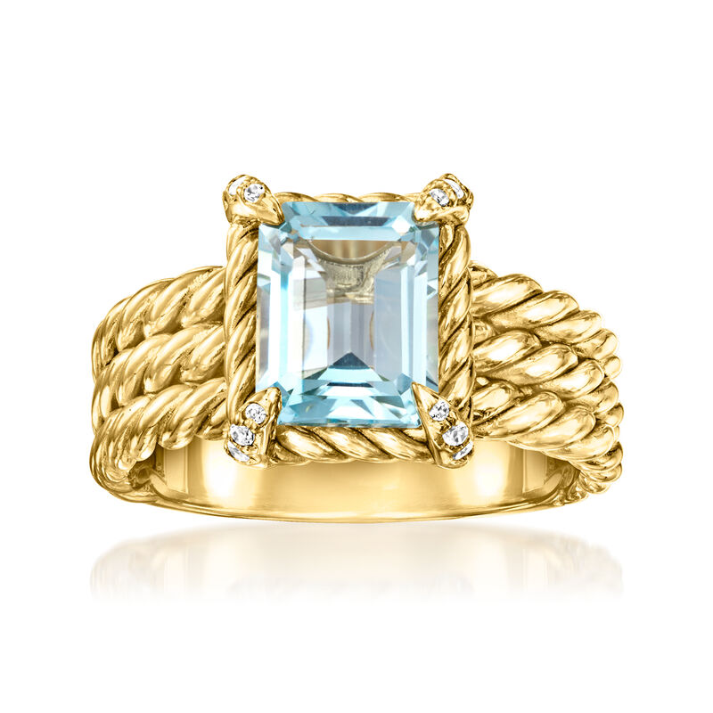 3.00 Carat Sky Blue Topaz Three-Row Ring with White Topaz in 18kt Gold Over Sterling image number 0
