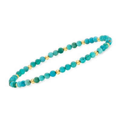 4-4.5mm Turquoise Bead Stretch Bracelet with 14kt Yellow Gold