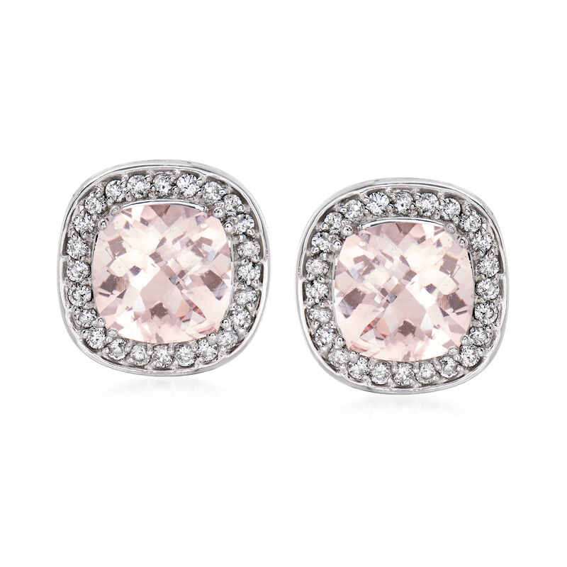 8.00 ct. t.w. Morganite and .96 ct. t.w. Diamond Earrings in 14kt White Gold image number 0
