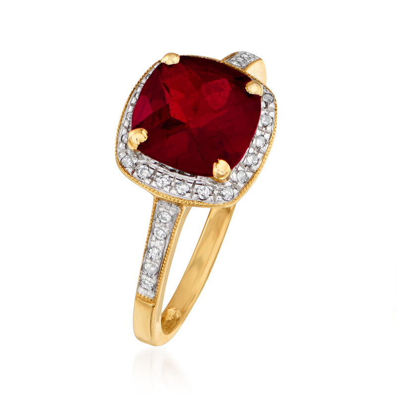 2.25 Carat Garnet and .10 ct. t.w. Diamond Ring in 14kt Yellow Gold image number 2