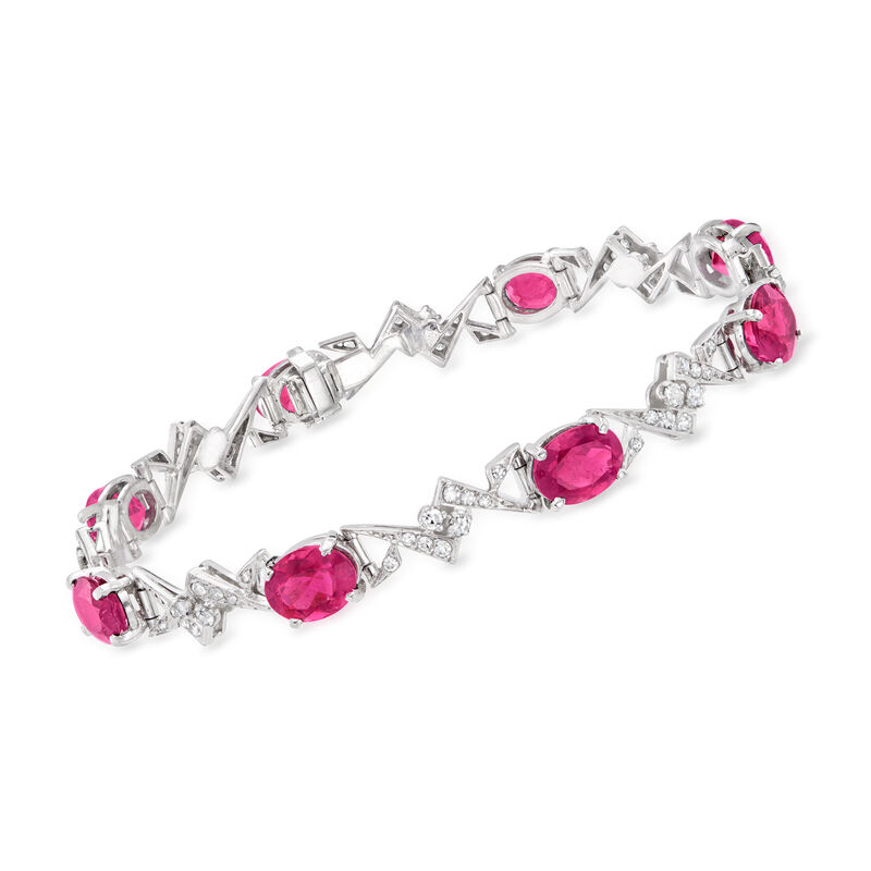 C. 1980 Vintage 11.60 ct. t.w. Pink Tourmaline Bracelet with 1.35 ct. t.w. Diamonds in 10kt White Gold image number 0