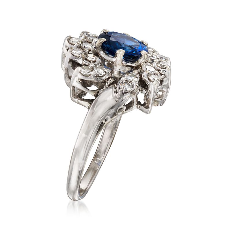 C. 1970 Vintage 1.50 Carat Sapphire and .75 ct. t.w. Diamond Ring in 14kt White Gold image number 2