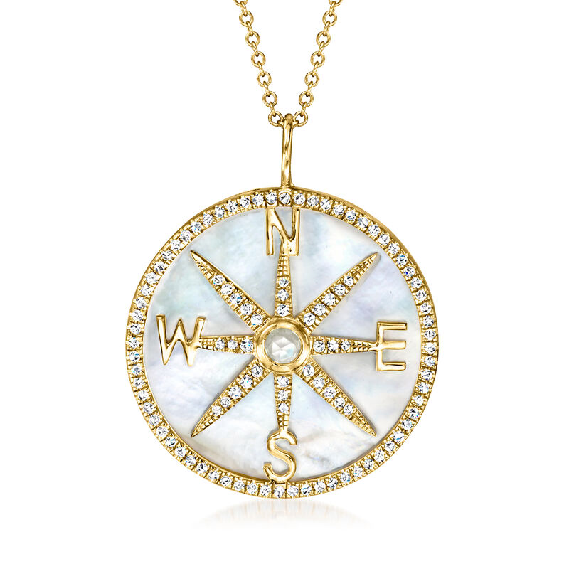 Moonstone and Mother-of-Pearl Compass Pendant Necklace with .34 ct. t.w. Diamonds in 14kt Yellow Gold image number 0