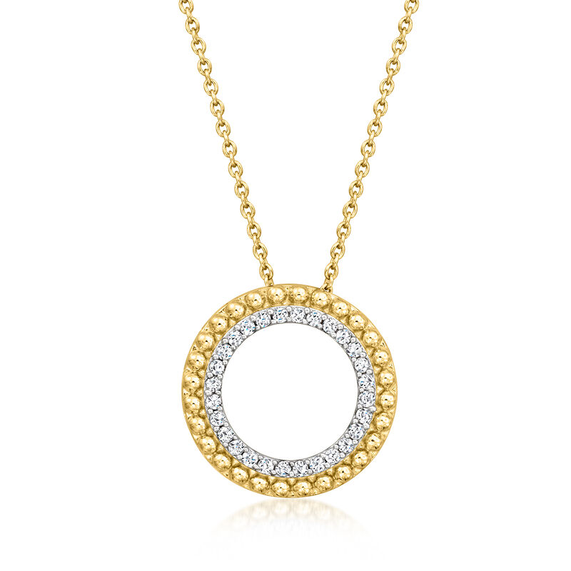 .25 ct. t.w. Diamond Beaded-Edge Circle Pendant Necklace in 18kt Gold Over Sterling. 18&quot; image number 1