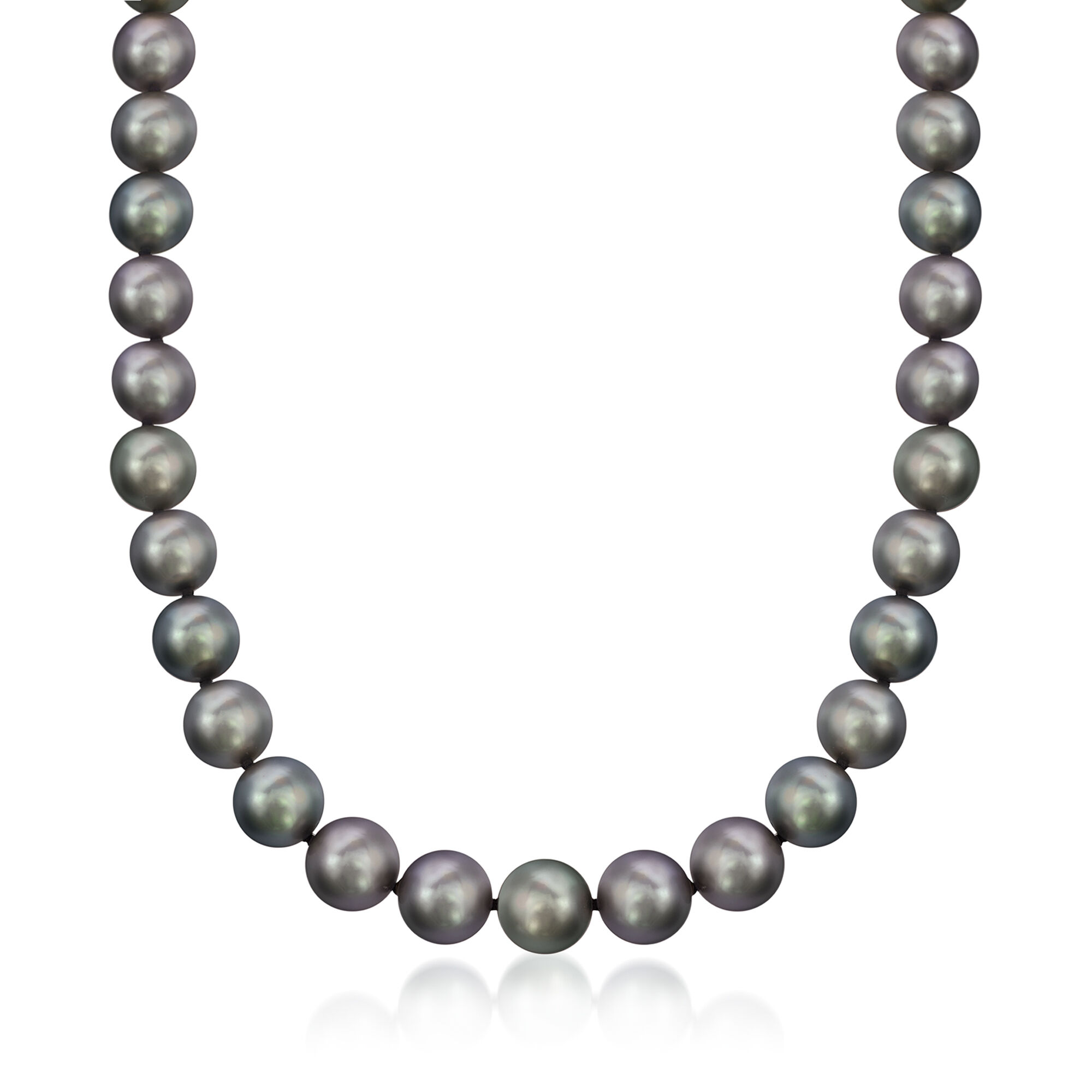 8-10mm Black Cultured Tahitian Pearl Necklace with 14kt