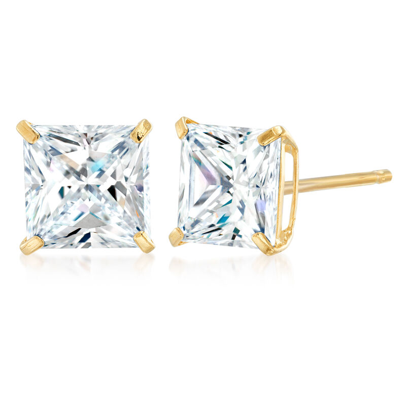 4.00 ct. t.w. Princess-Cut CZ Stud Earrings in 14kt Yellow Gold image number 2