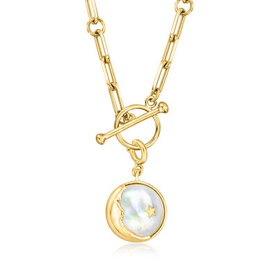 Mother-of-Pearl Moon and Star Charm in 18kt Gold Over Sterling