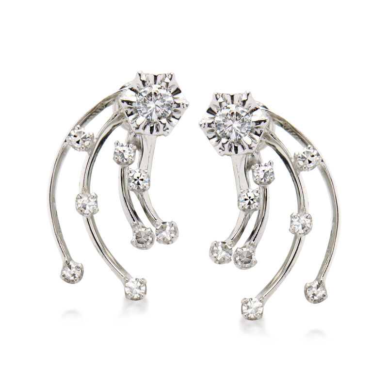 C. 1960 Vintage .54 ct. t.w. Diamond Burst Earrings in 14kt White Gold  image number 0