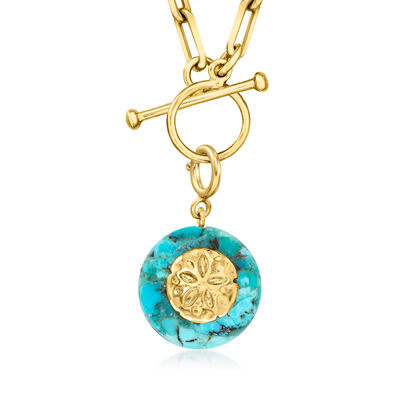 Turquoise Sand Dollar Charm in 18kt Gold Over Sterling