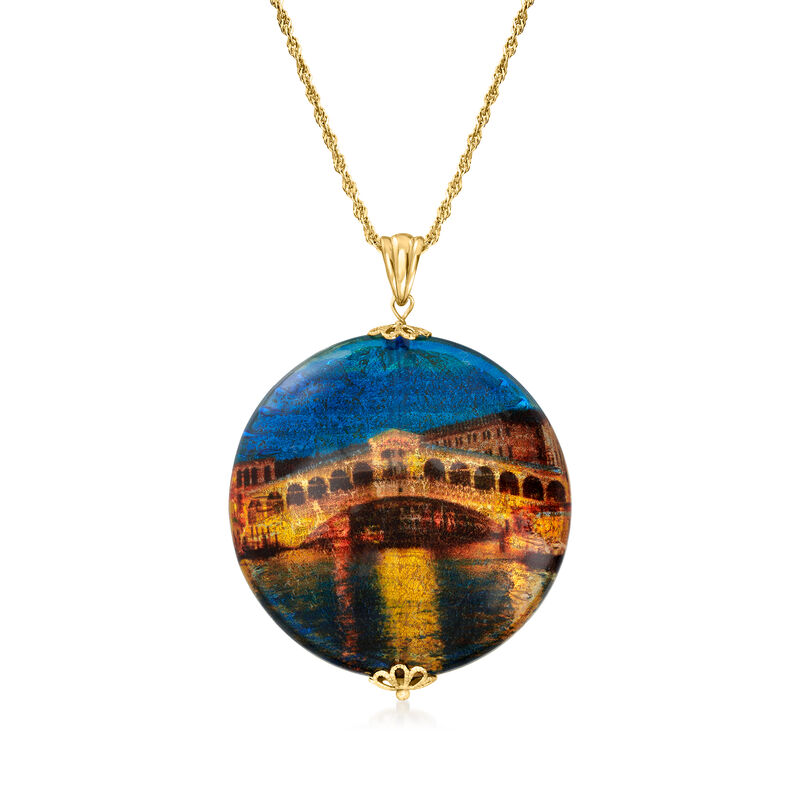 Italian Multicolored Murano Glass Rialto Bridge Pendant Necklace in 18kt Gold Over Sterling  image number 0