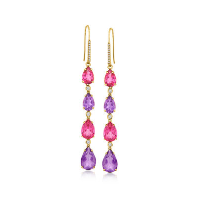 8.40 ct. t.w. Pink and White Topaz and 8.00 ct. t.w. Amethyst Drop Earrings in 18kt Gold Over Sterling