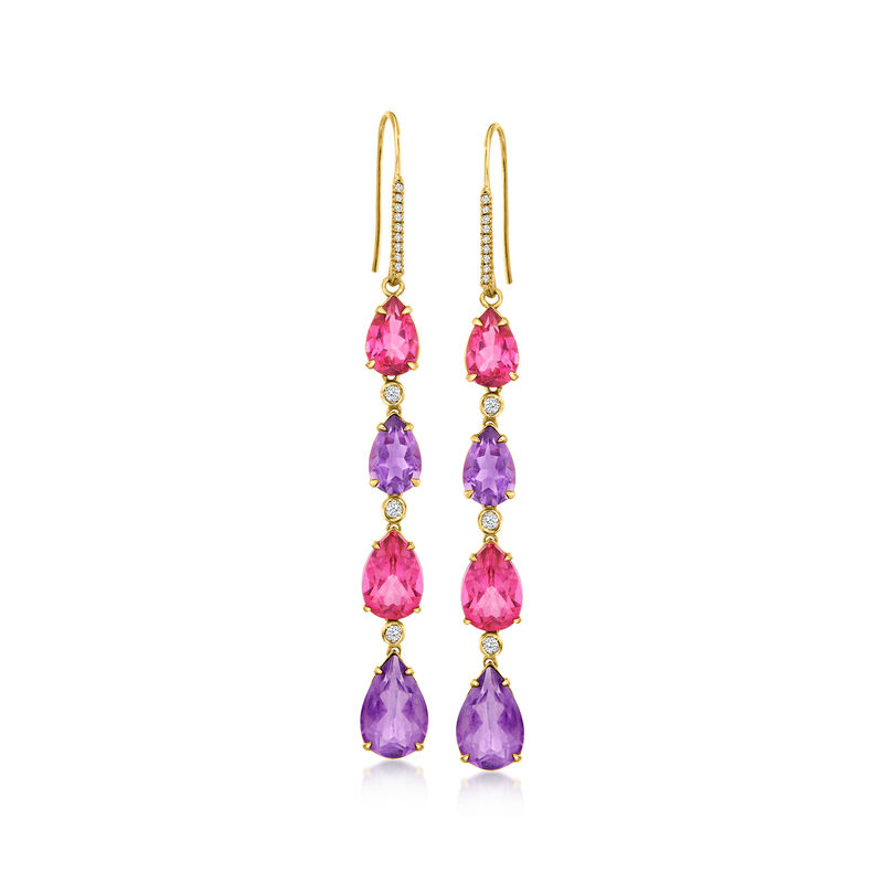 8.40 ct. t.w. Pink and White Topaz and 8.00 ct. t.w. Amethyst Drop Earrings in 18kt Gold Over Sterling image number 0