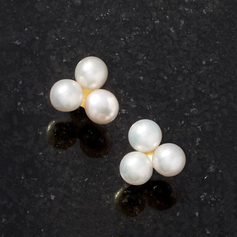 4-4.5mm Cultured Pearl Trio Earrings in 14kt Yellow Gold  image number 2