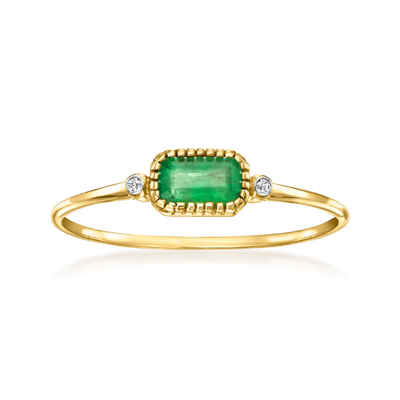 .20 Carat Bezel-Set Emerald Ring with Diamonds in 14kt Yellow Gold. Size 5 image number 0