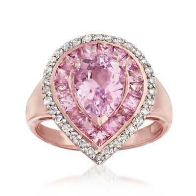 2.30 Carat Kunzite and 1.10 ct. t.w. Pink Sapphire Ring with .25 ct. t.w. Diamonds in 14kt Rose Gold