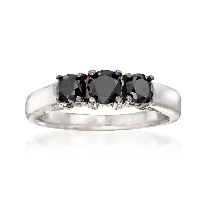 1.00 ct. t.w. Black Diamond Three-Stone Ring in Sterling Silver image number 0