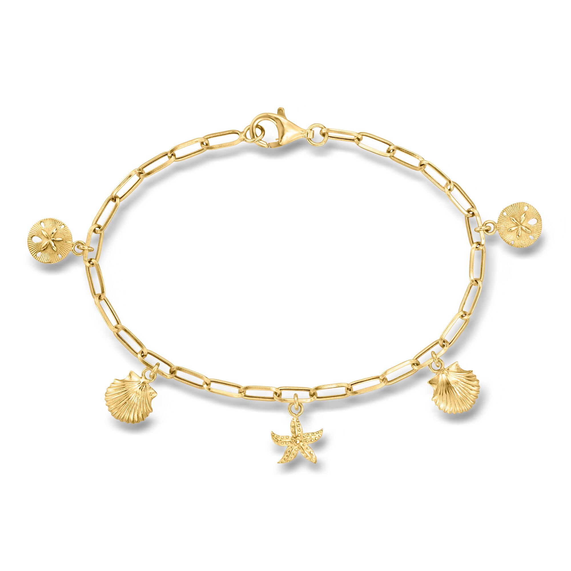 14kt Yellow Gold Sea Life Paper Clip Link Charm Bracelet | Ross Simons