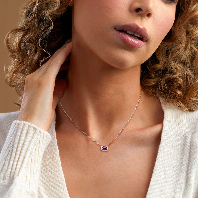 C. 1990 Vintage .95 Carat Pink Tourmaline Necklace with Diamonds in 14kt White Gold. 16" image number 1