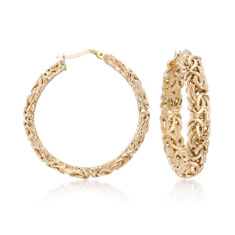 14kt Yellow Gold Byzantine Hoop Earrings. 1 3/8&quot; image number 0