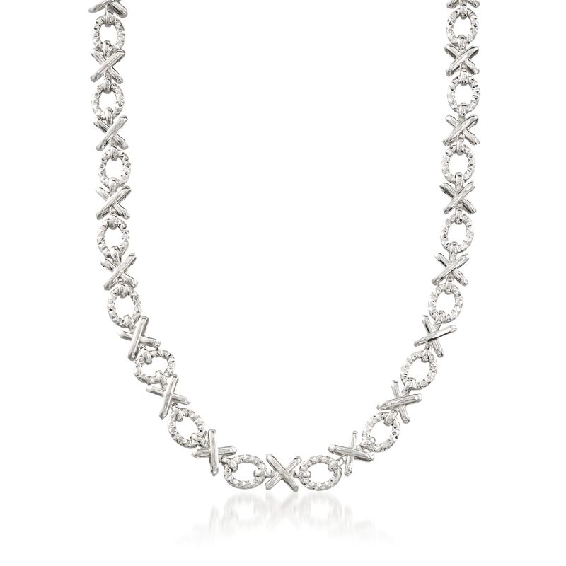 Sterling Silver Textured and Polished XO Necklace image number 0