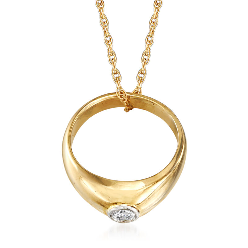 C. 1980 Vintage 14kt Yellow Gold Diamond-Accented Ring Pendant Necklace. 18&quot; image number 0