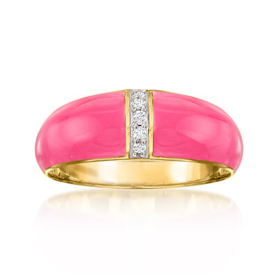 Pink Enamel Dome Ring with Diamonds in 18kt Gold Over Sterling