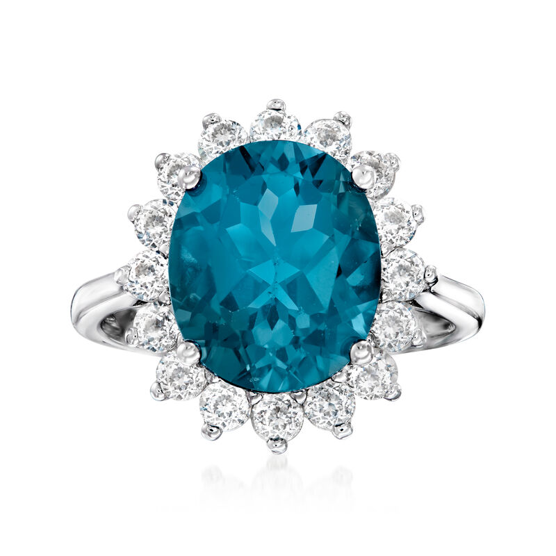 5.40 Carat London Blue Topaz and 1.10 ct. t.w. White Topaz Ring in Sterling Silver image number 0