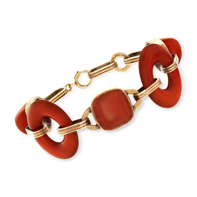 C. 1935 Vintage Carnelian Link Bracelet with 14kt Yellow Gold. 7&quot; image number 0