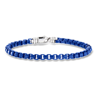 Phillip Gavriel Men's Blue Enamel and Sterling Silver Box-Chain Bracelet