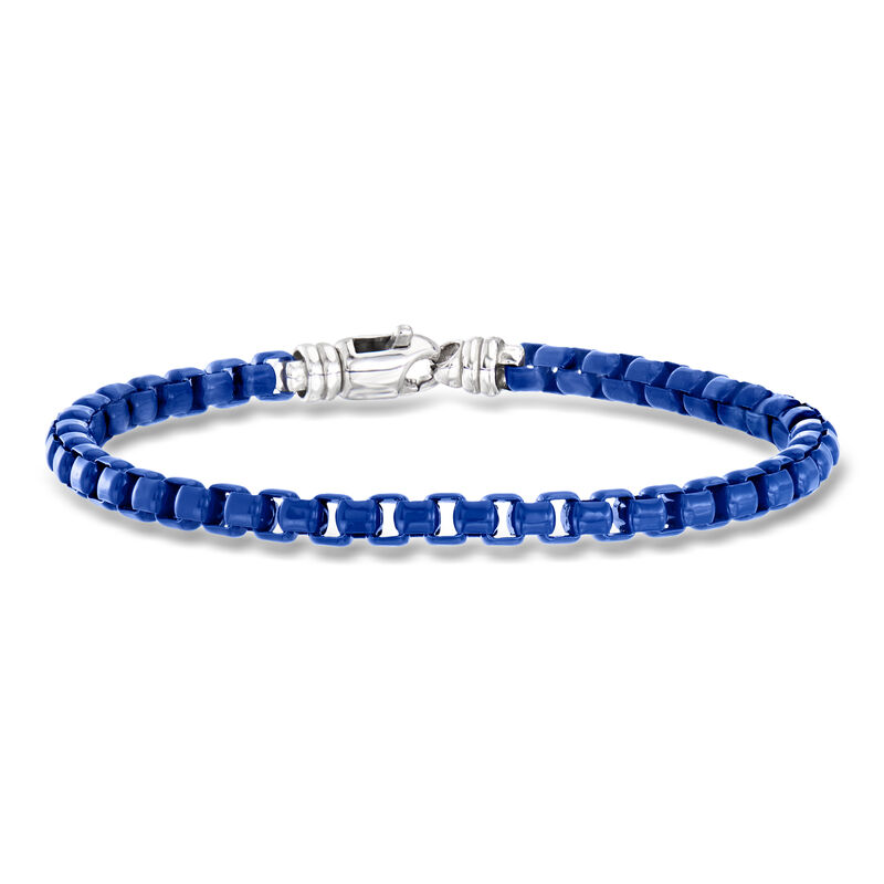 Phillip Gavriel Men's Blue Enamel and Sterling Silver Box-Chain Bracelet image number 0