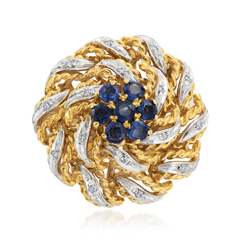 C. 1960 Vintage 1.00 ct. t.w. Sapphire and .10 ct. t.w. Diamond Flower Ring in 18kt Yellow Gold. Size 5 image number 0