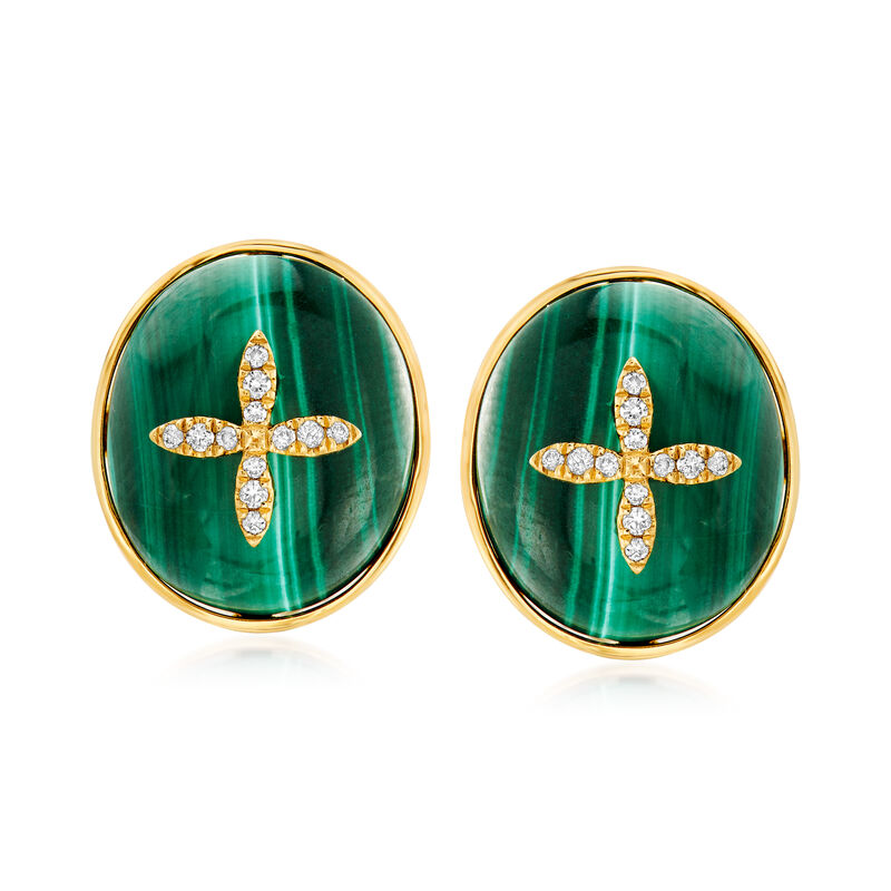 Malachite Earrings with Diamond Accents in 14kt Yellow Gold image number 0