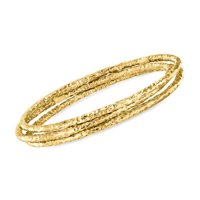 Italian 22kt Gold Over Sterling Jewelry Set: Three Hammered Bangle Bracelets