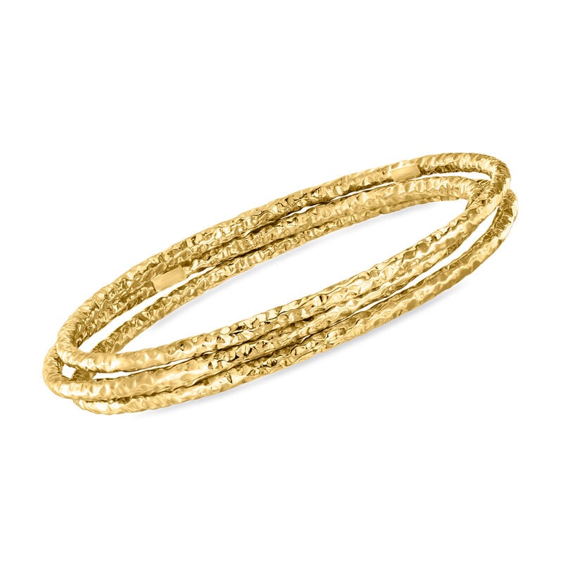 Italian 22kt Gold Over Sterling Jewelry Set: Three Hammered Bangle Bracelets image number 0