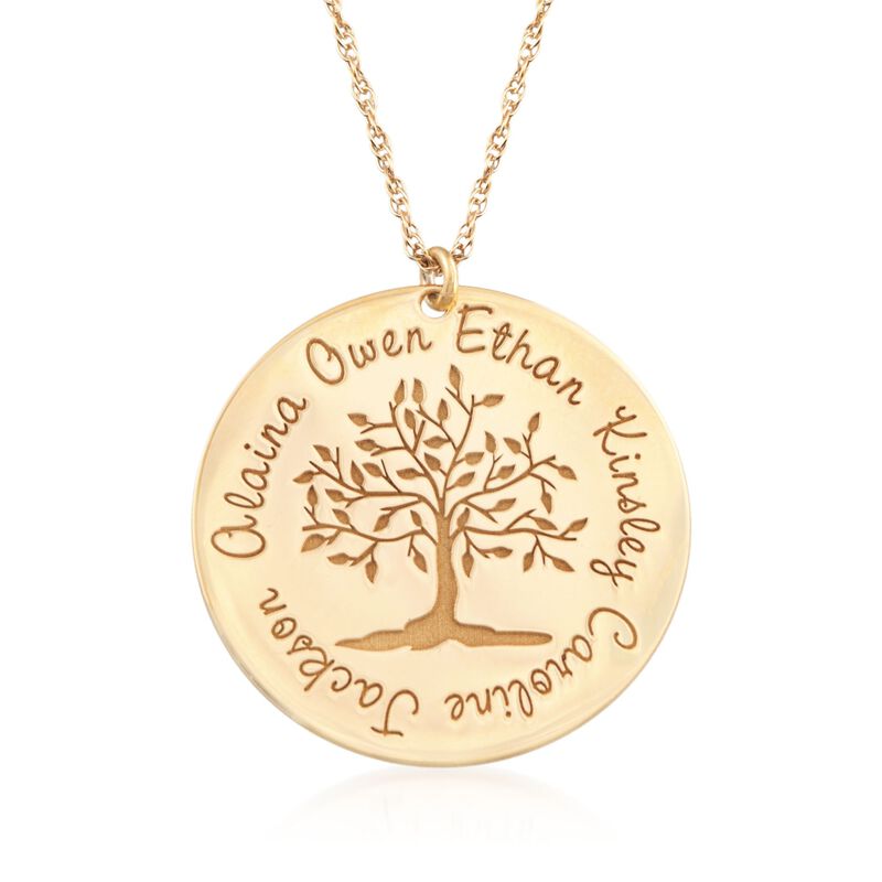 14kt Yellow Gold Personalized Family Tree Pendant Necklace image number 0