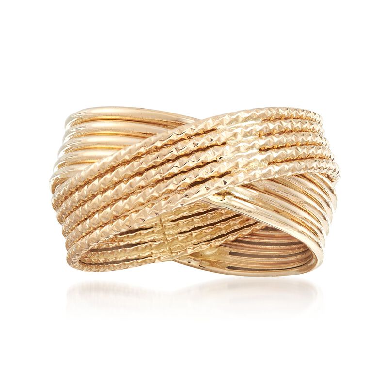 14kt Yellow Gold Textured and Polished Multi-Band Crisscross Ring image number 0