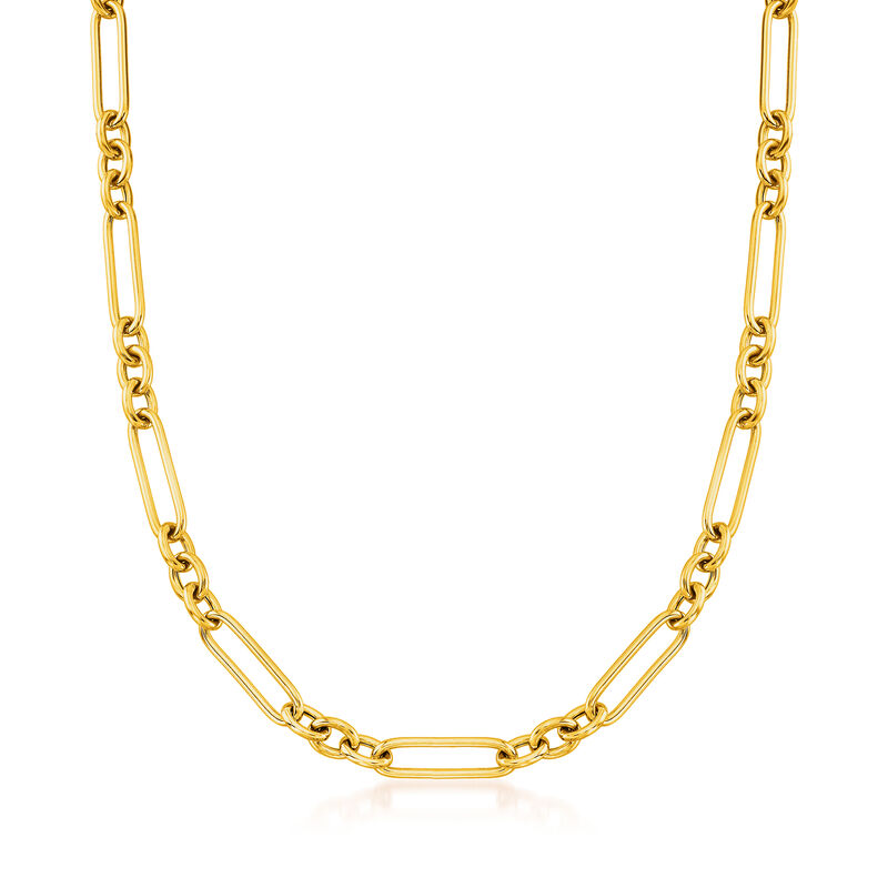 Italian 18kt Gold Over Sterling Alternating Paper Clip Link Necklace image number 0