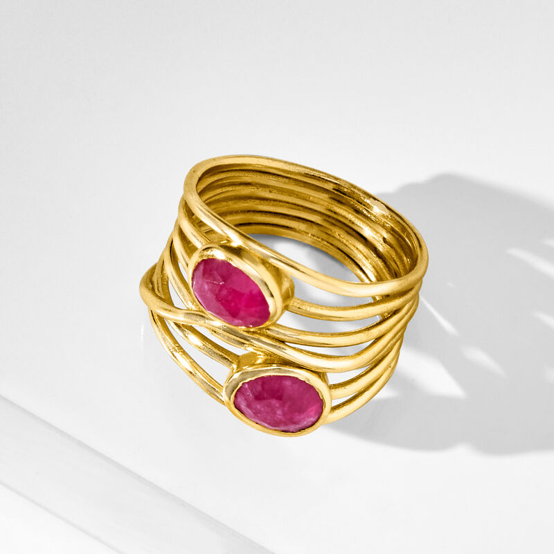 1.40 ct. t.w. Pink Quartz Highway Ring in 18kt Gold Over Sterling image number 3