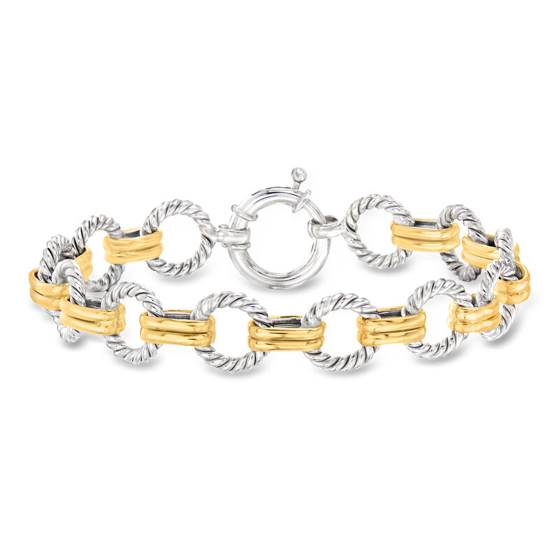 Two-Tone Sterling Silver Twisted Circle-Link Bracelet image number 0