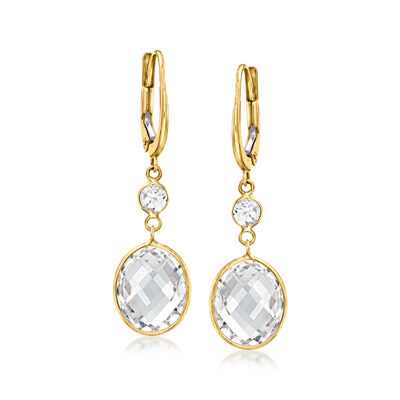 10.60 ct. t.w. White Topaz Drop Earrings in 14kt Yellow Gold