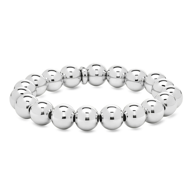 Italian 10mm Rhodium-Plated Bead Stretch Bracelet image number 0