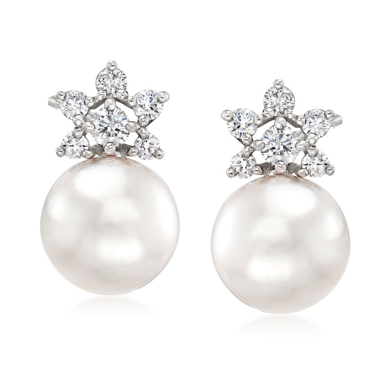 Mikimoto 8mm A+ Akoya Pearl and .22 ct. t.w. Diamond Earrings in 18kt White Gold image number 0