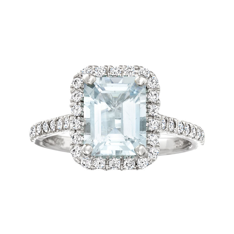 2.00 Carat Aquamarine and .38 ct. t.w. Diamond Ring in 14kt White Gold image number 0