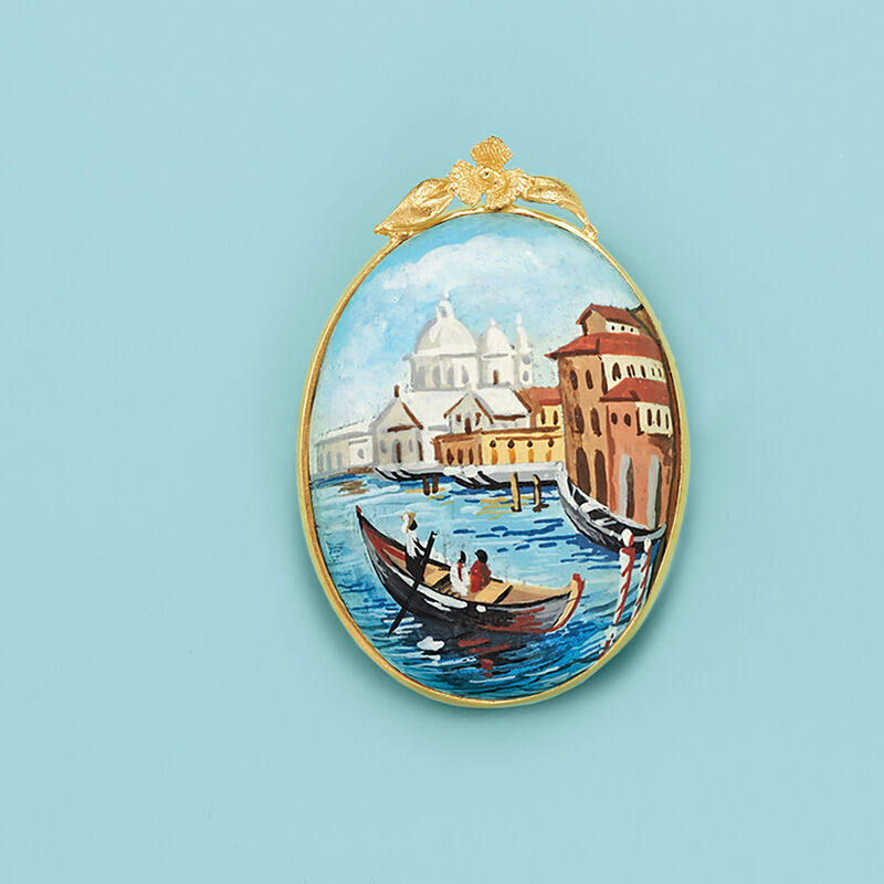 Italian Lava Stone Cabochon Pin in 18kt Gold Over Sterling image number 2